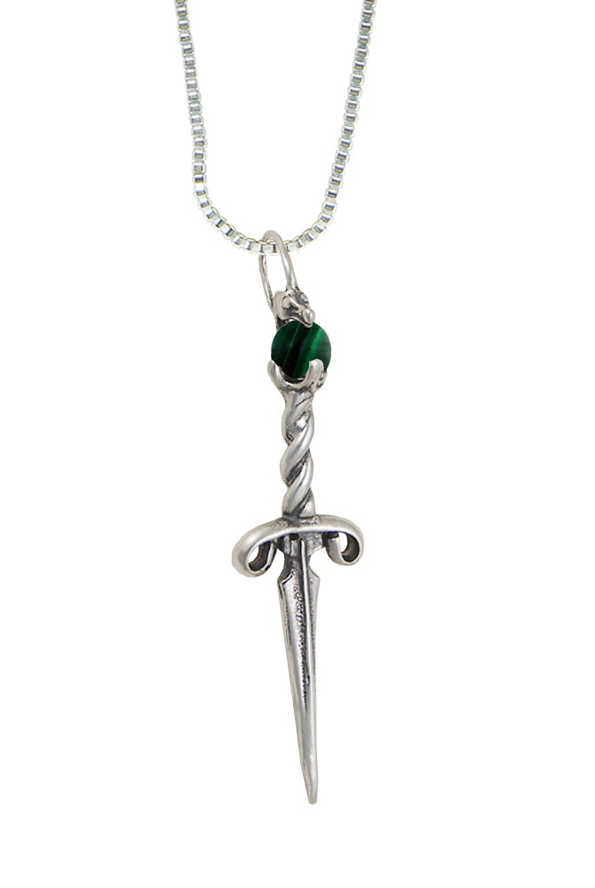 Sterling Silver My Dragon Knife Dagger Pendant With Malachite